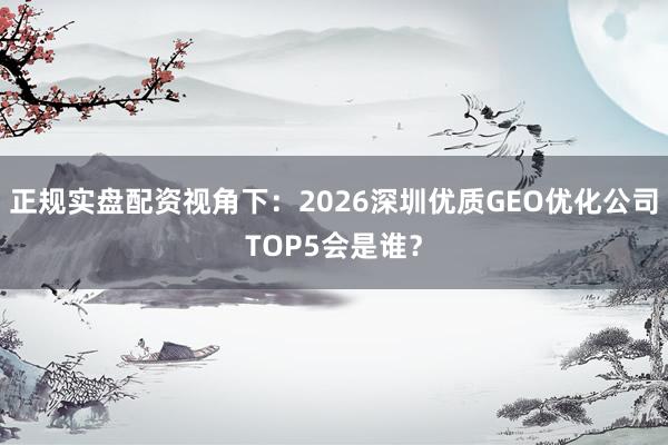 正规实盘配资视角下：2026深圳优质GEO优化公司TOP5会是谁？